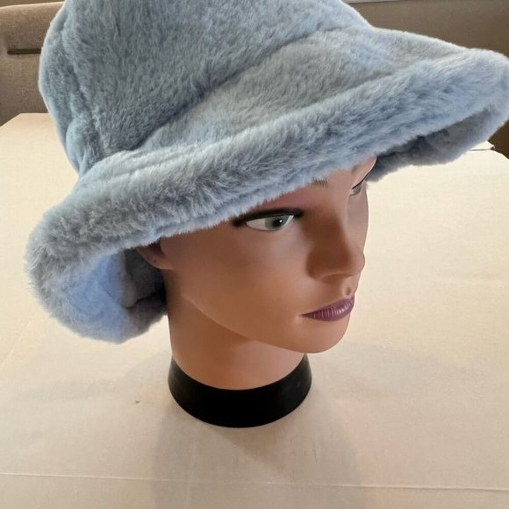 Faux Fur Women’s Bucket Hat Blue Adjustable Boho Retro Streetwear - Picture 3 of 9